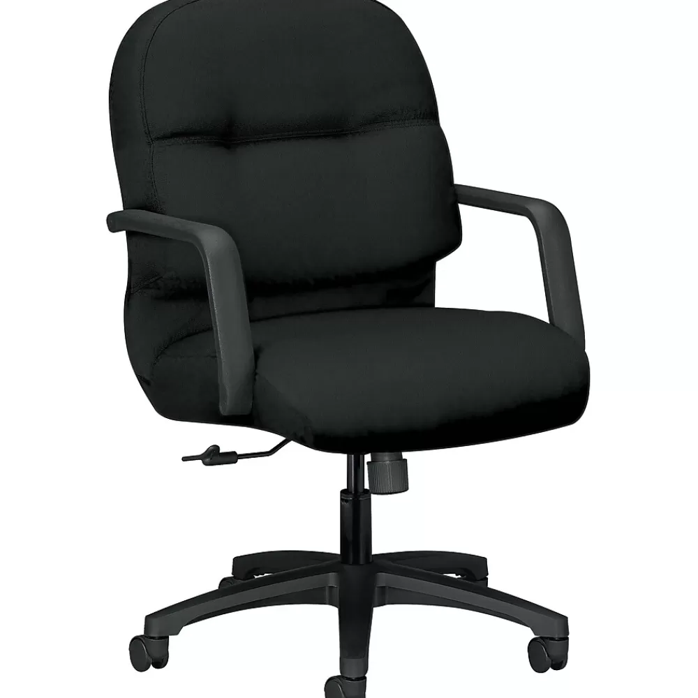 HON Pillow-Soft Fabric Mid-Back Executive Chair, Black, Fixed Arms (2092CU10T) Online