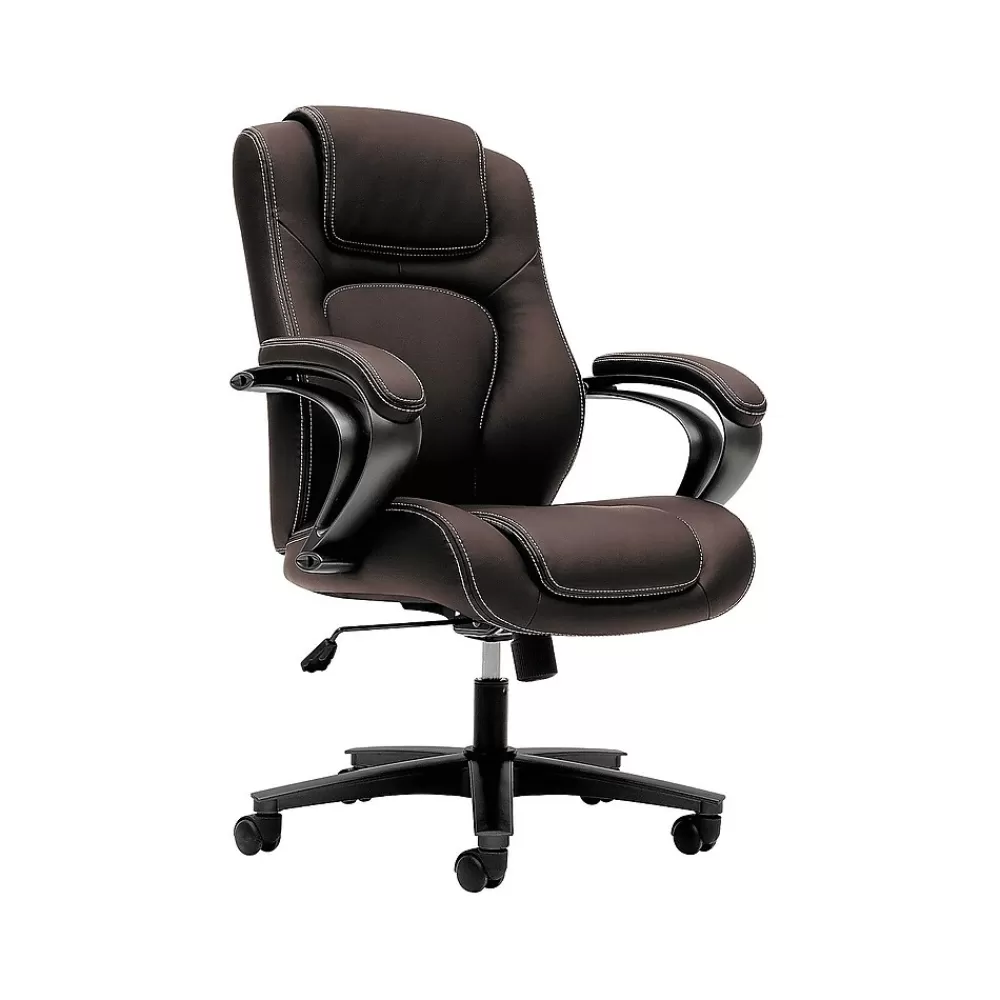 HON Vinyl High-Back Executive Chair, Center-Tilt, Fixed Arms, Brown (BSXVL402EN45) Store