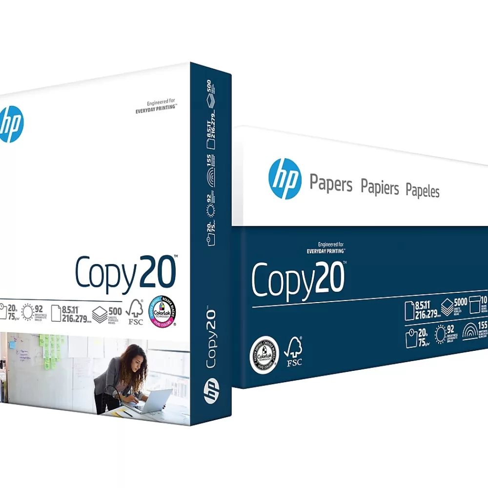 HP Copy20 8.5" x 11" Multipurpose Paper, 20 lbs., 92 Brightness, 500 Sheets/Ream, 10 Reams/Carton (200230) Flash Sale
