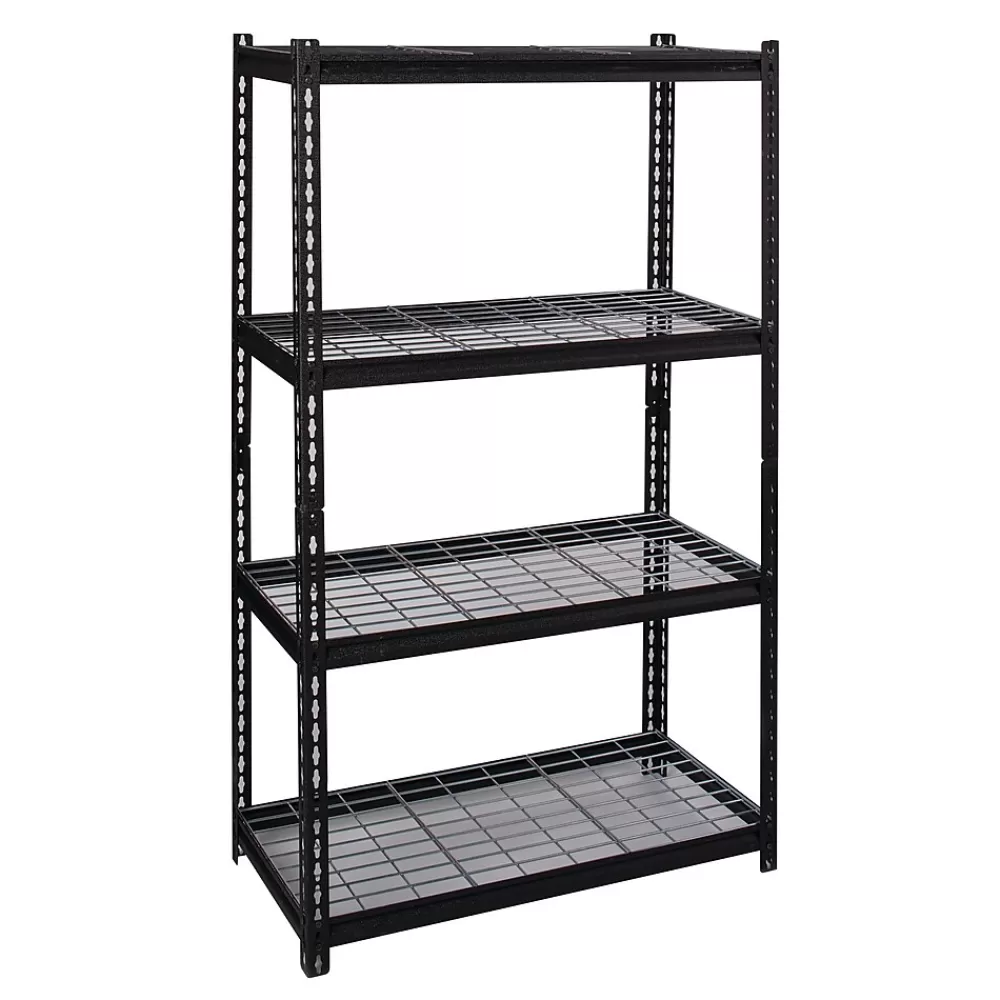 Iron Horse 2300 lb. Wire Rivet Series 4-Shelf Metal/Wire Deck Shelving Unit, 36"W, Black (22129) Hot
