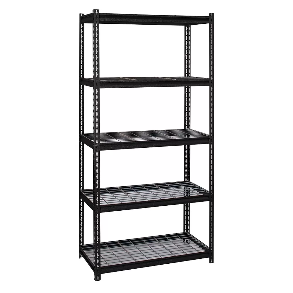 Iron Horse 2300 lb. Wire Rivet Series 5-Shelf Metal/Wire Deck Shelving Unit, 36"W, Black (22130) Store