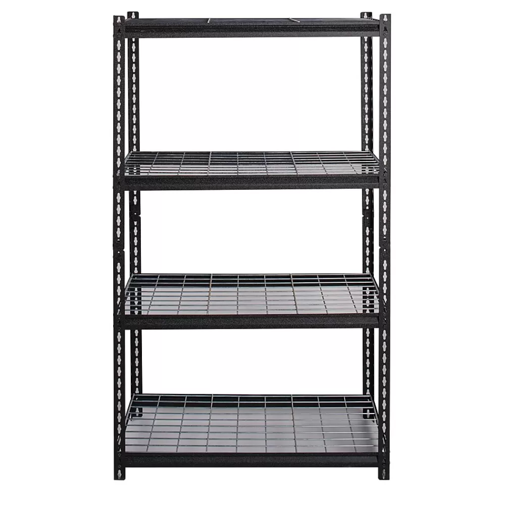 Iron Horse 2300 lb. Wire Rivet Series 4-Shelf Metal/Wire Deck Shelving Unit, 36"W, Black (22129) Hot