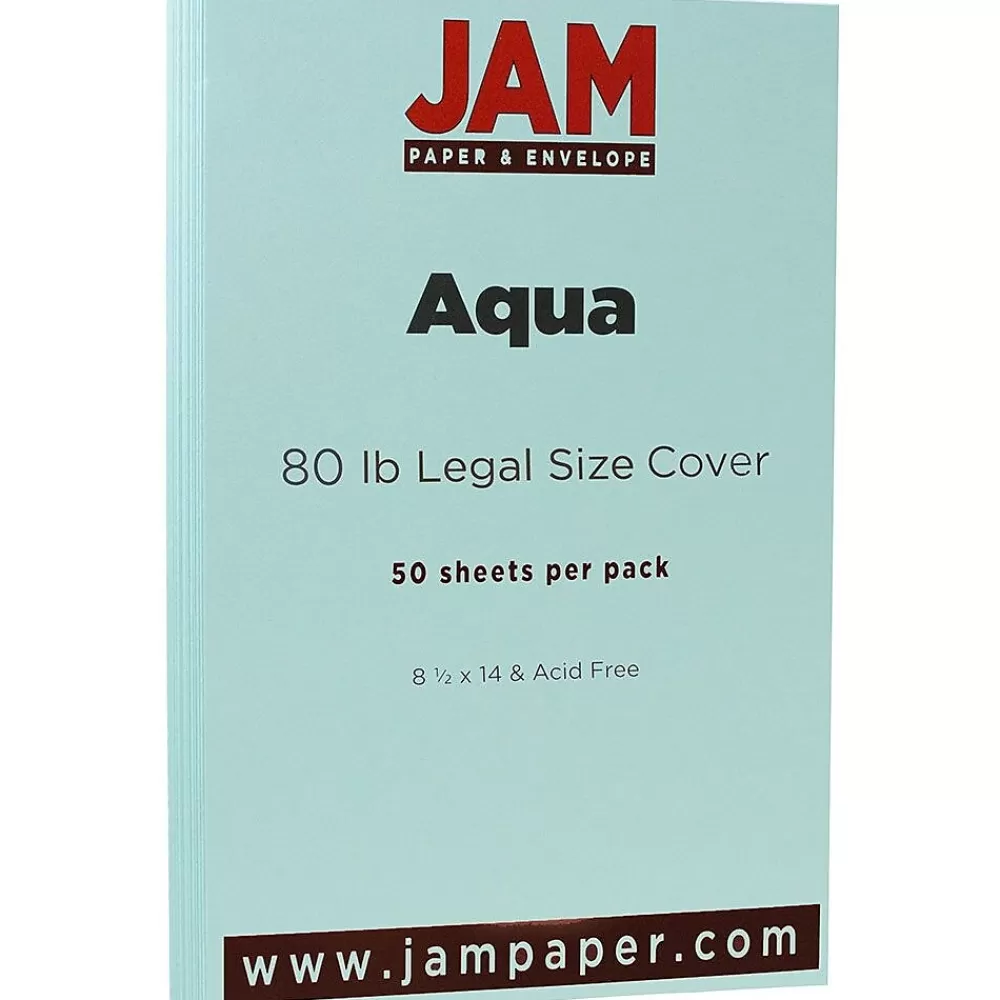 JAM Paper 80 lb. Cardstock Paper, 8.5" x 14", Aqua Blue, 50 Sheets/Pack (16729312) Discount
