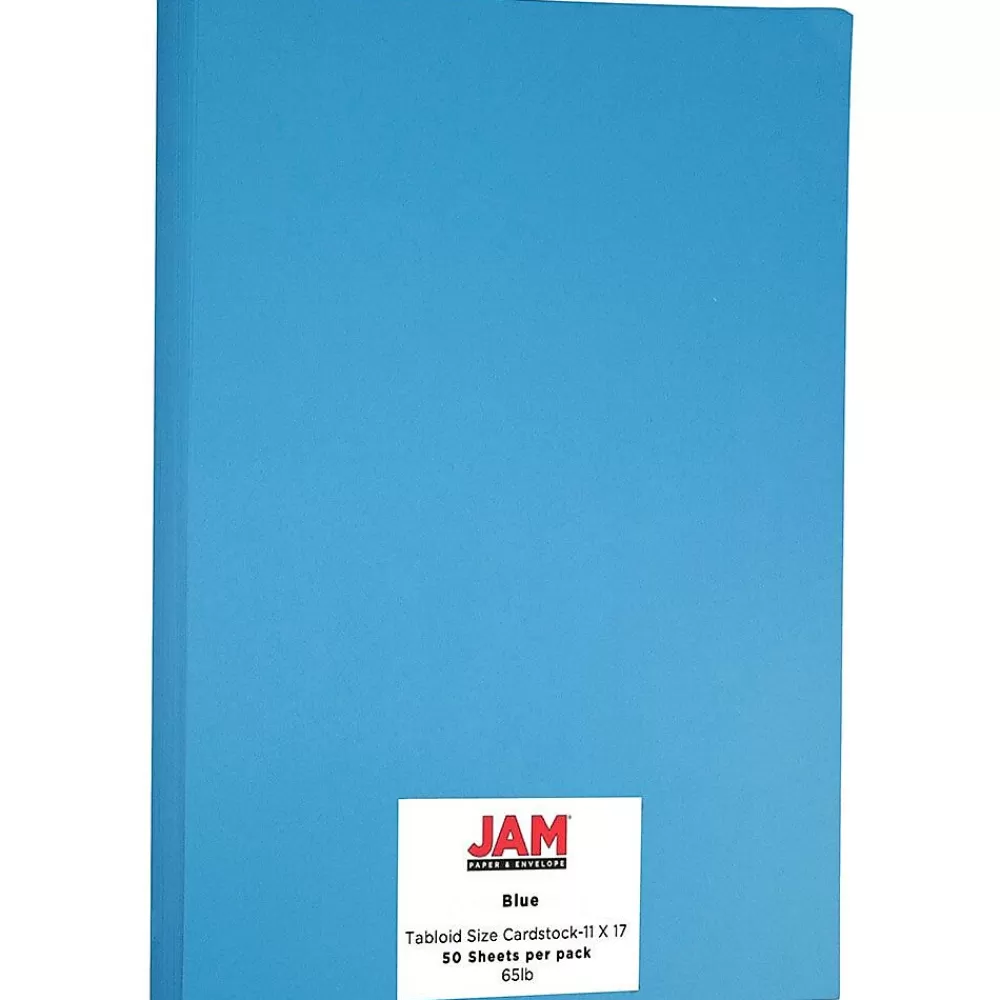 JAM Paper Ledger 65 lb. Cardstock Paper, 11" x 17", Blue, 50 Sheets/Pack (16728479) Clearance