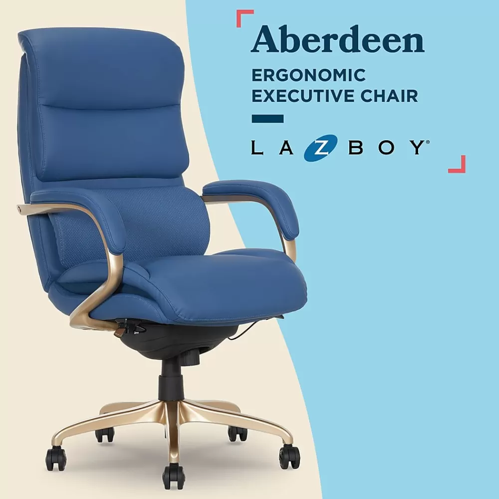 La-Z-Boy Aberdeen Ergonomic Bonded Leather Swivel Executive Chair, Blue (51545-BLU) Sale