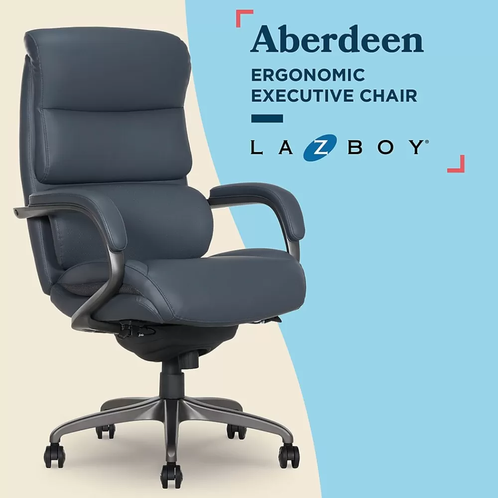 La-Z-Boy Aberdeen Ergonomic Bonded Leather Swivel Executive Chair, Dark Blue (51545-DBLU) Clearance