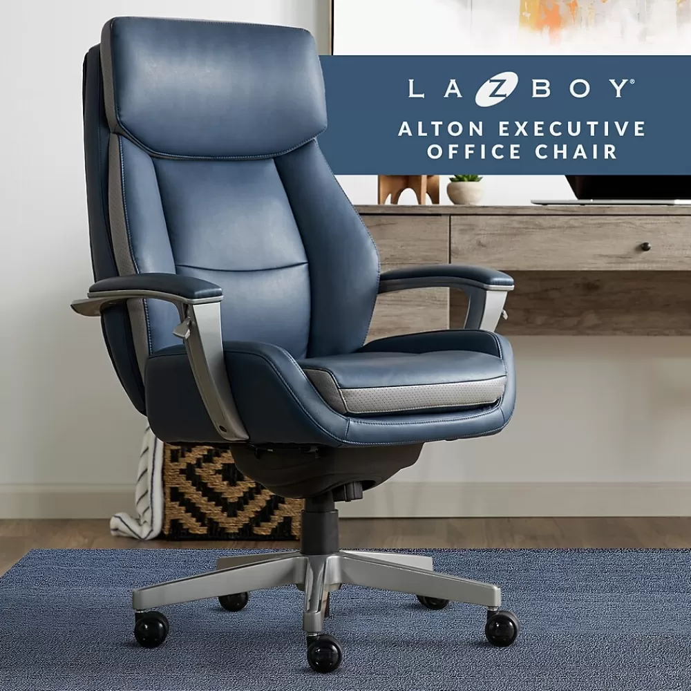 La-Z-Boy Alton Ergonomic Bonded Leather Swivel Executive Chair, (60029-DS) Blue Cheap