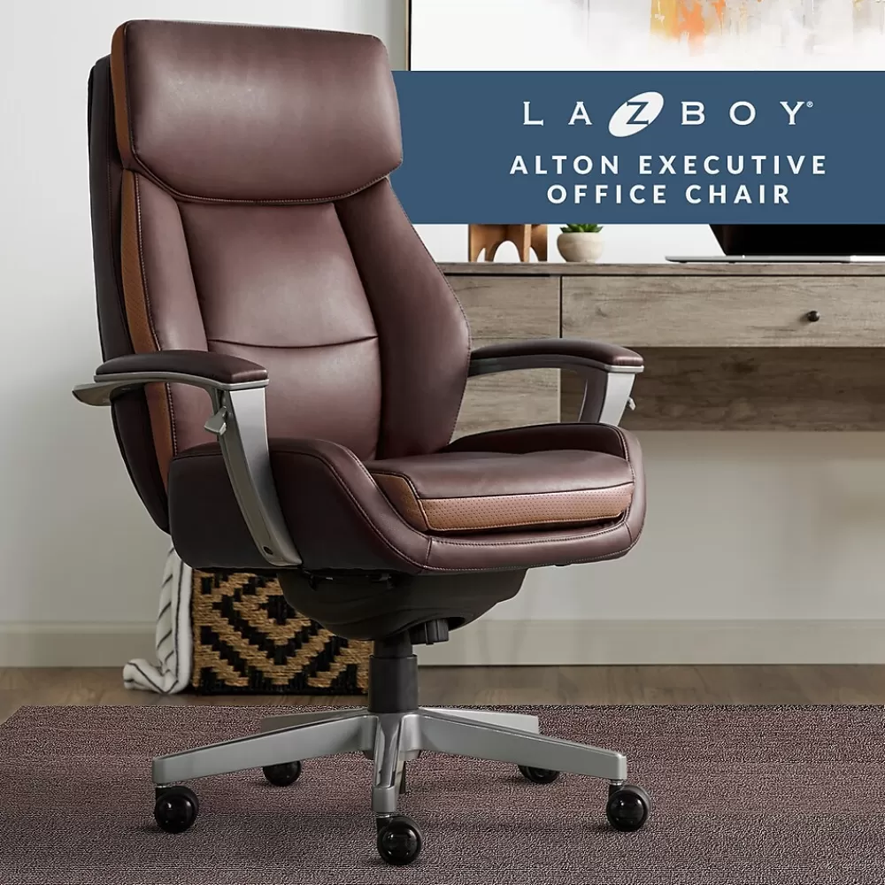 La-Z-Boy Alton Ergonomic Bonded Leather Swivel Executive Chair, (51544-BRN) Brown Outlet