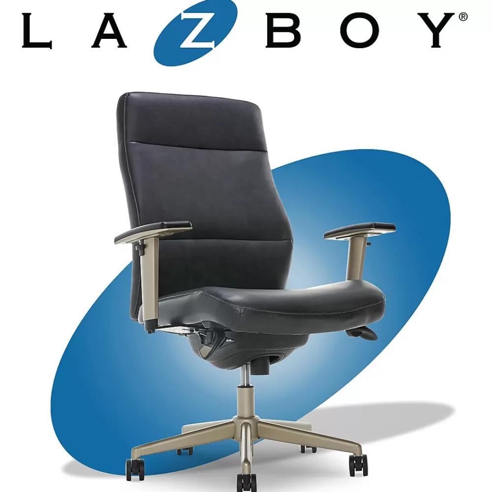La-Z-Boy Baylor Ergonomic Faux Leather Swivel Executive Chair, Black (CHR10085B) New