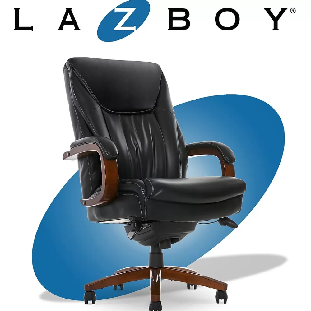 La-Z-Boy Big & Tall Edmonton Ergonomic Bonded Leather Swivel Executive Chair, Black (45764A) New