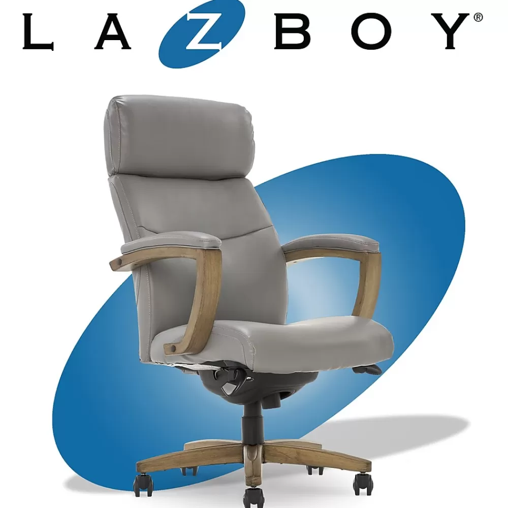 La-Z-Boy Greyson Ergonomic Bonded Leather Swivel Executive Chair, Gray (CHR10086A) Flash Sale