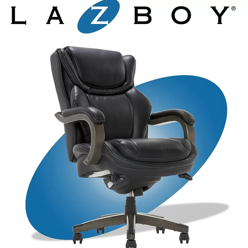 La-Z-Boy Harnett Ergonomic Faux Leather Swivel Executive Chair, Black (46253A) Flash Sale