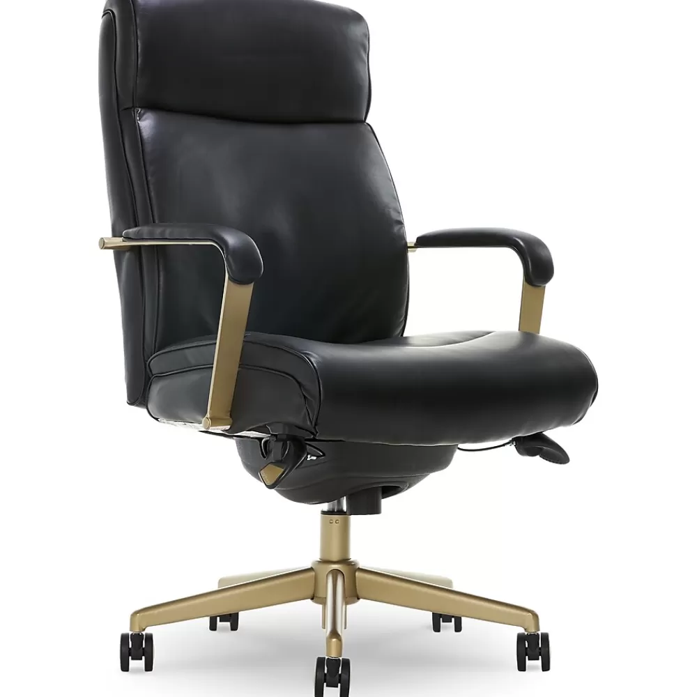 La-Z-Boy Melrose Ergonomic Bonded Leather Swivel Executive Chair, Black (CHR10084A) Flash Sale