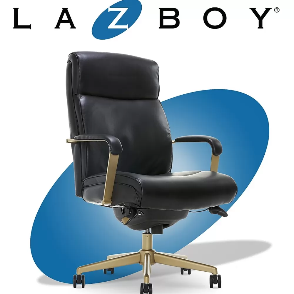 La-Z-Boy Melrose Ergonomic Bonded Leather Swivel Executive Chair, Black (CHR10084A) Flash Sale