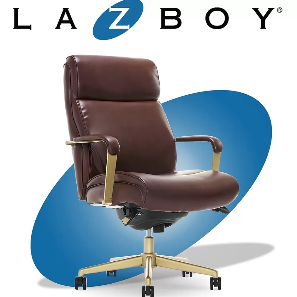 La-Z-Boy Melrose Ergonomic bonded Leather Swivel Executive Chair, Brown (CHR10084C) New