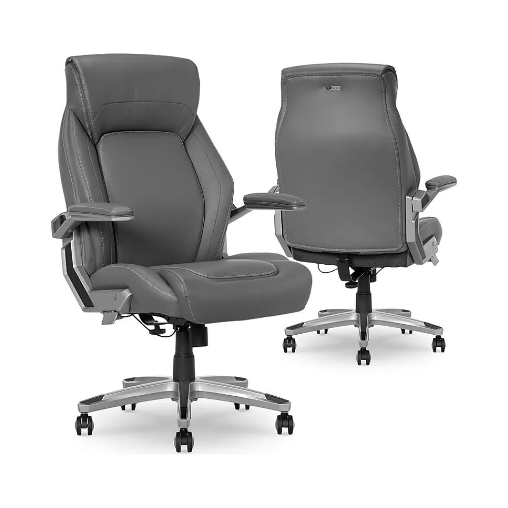 La-Z-Boy Meyer Ergonomic Bonded Leather Swivel Executive Chair, (60082-GRY) Gray Clearance