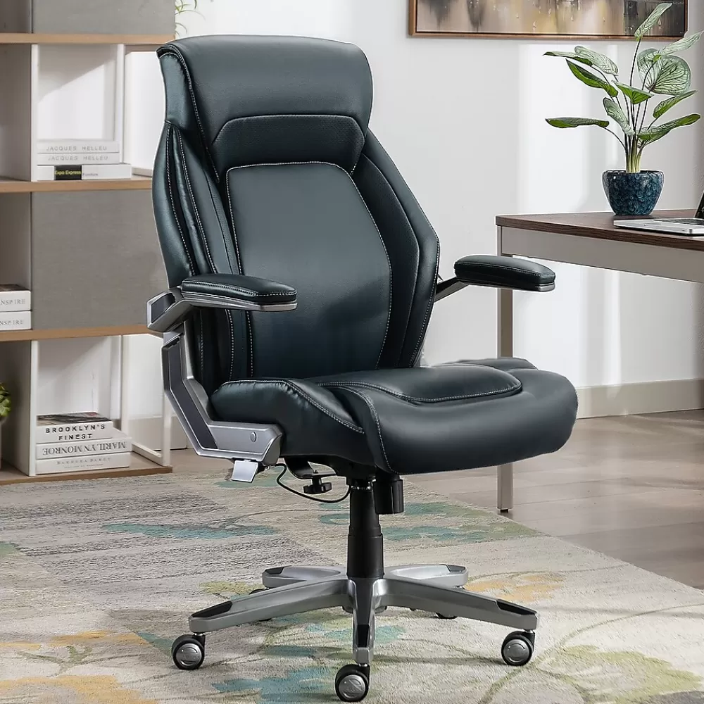 La-Z-Boy Meyer Ergonomic Bonded Leather Swivel Executive Chair, (60082-NVY) Navy Flash Sale