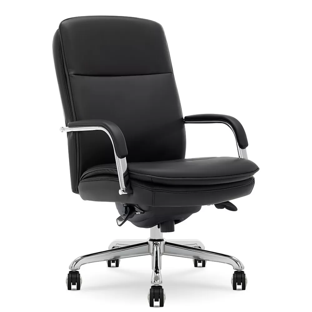 La-Z-Boy Opus Ergonomic Bonded Leather Swivel Executive Chair, Black and Chrome (CCHR10015D) Discount