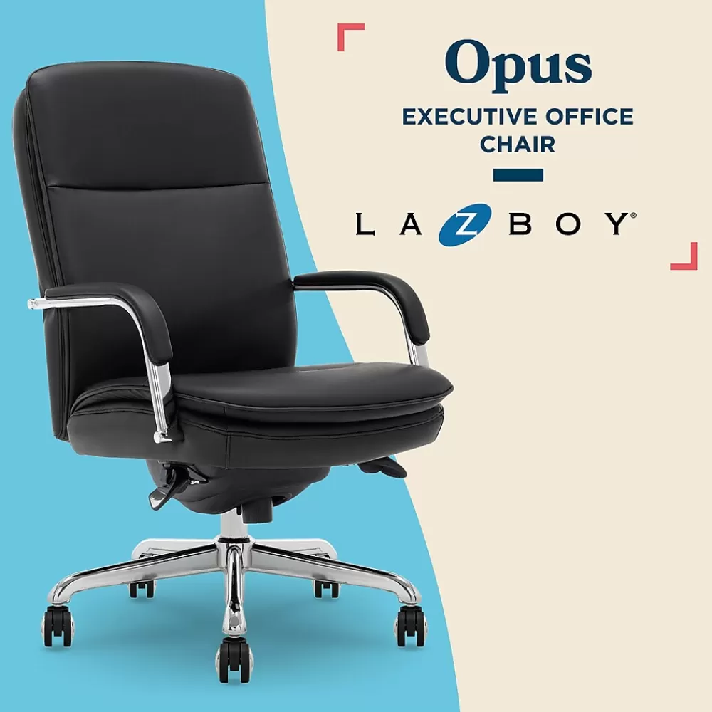 La-Z-Boy Opus Ergonomic Bonded Leather Swivel Executive Chair, Black and Chrome (CCHR10015D) Discount