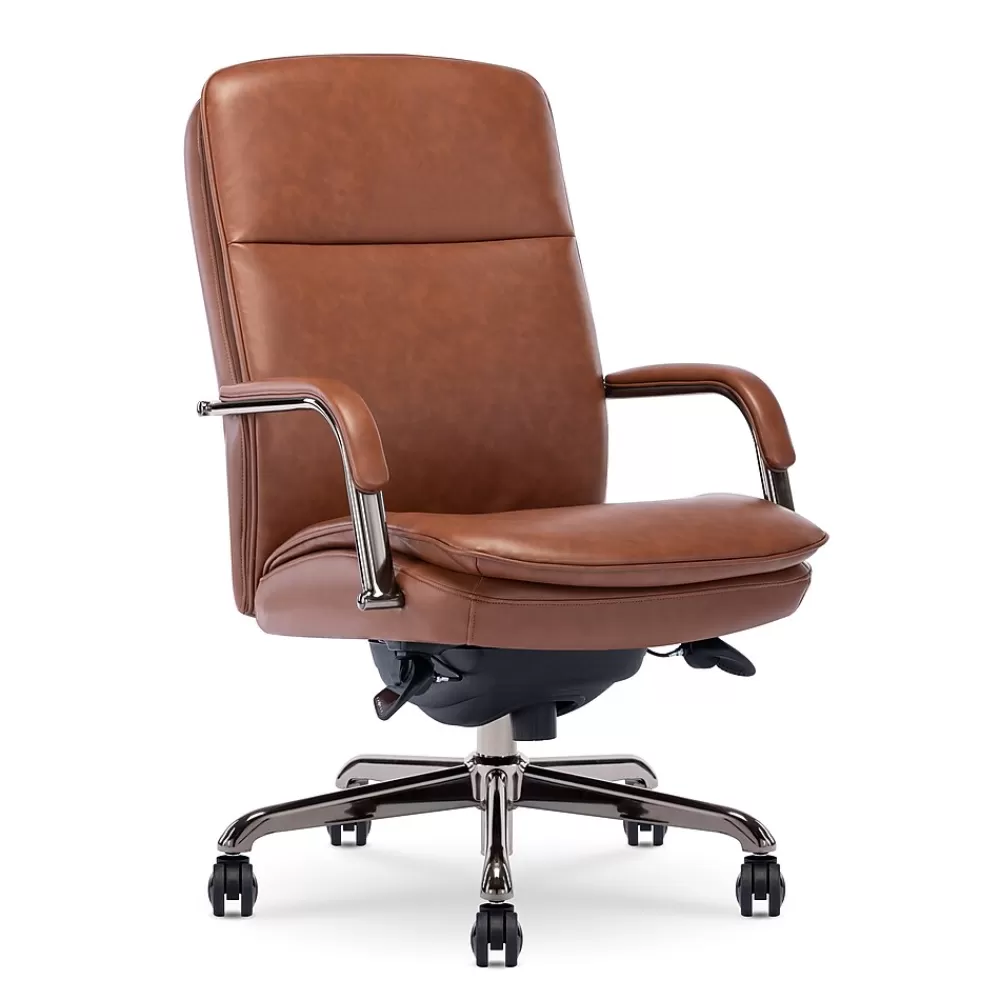 La-Z-Boy Opus Ergonomic Bonded Leather Swivel Executive Chair, Cognac and Graphite (CCHR10015C) Clearance