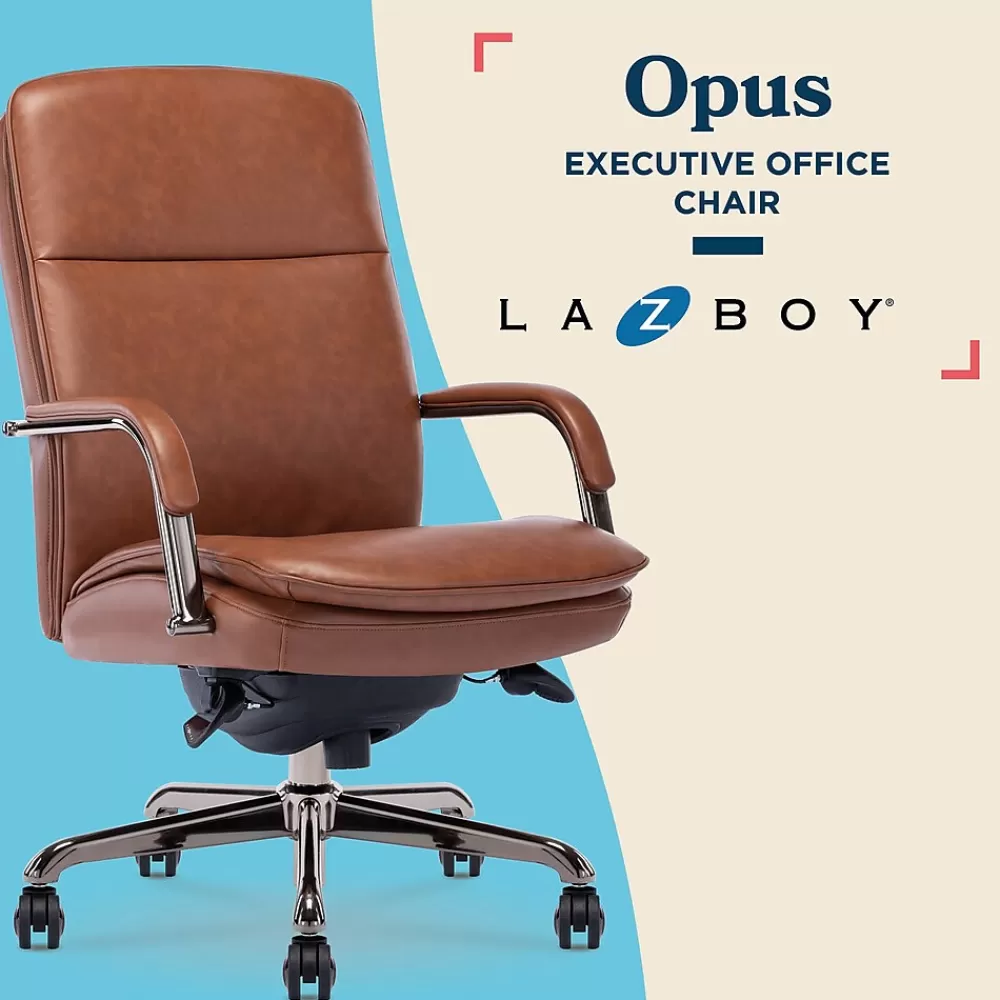La-Z-Boy Opus Ergonomic Bonded Leather Swivel Executive Chair, Cognac and Graphite (CCHR10015C) Clearance