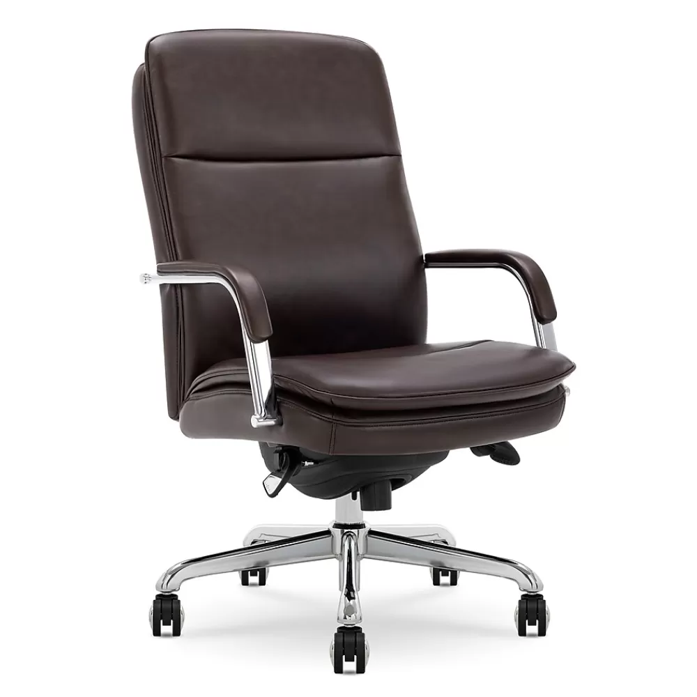 La-Z-Boy Opus Ergonomic Bonded Leather Swivel Executive Chair, Dark Brown and Chrome (CCHR10015E) Clearance
