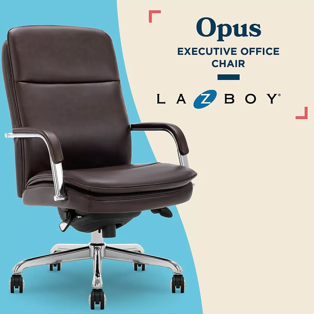La-Z-Boy Opus Ergonomic Bonded Leather Swivel Executive Chair, Dark Brown and Chrome (CCHR10015E) Clearance