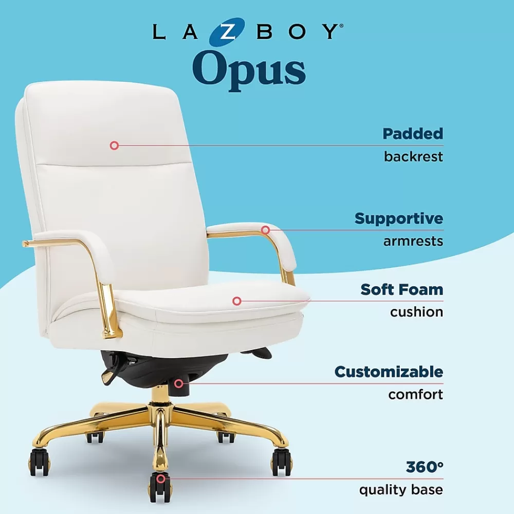 La-Z-Boy Opus Ergonomic Bonded Leather Swivel Executive Chair, White and Gold (CCHR10015A) Online