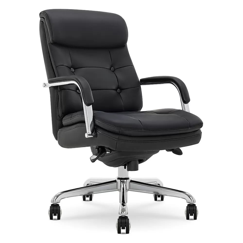 La-Z-Boy Sonata Ergonomic Bonded Leather Swivel Executive Chair, Black and Chrome (CCHR10014D) New