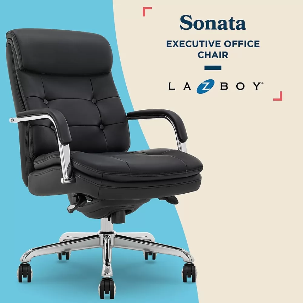 La-Z-Boy Sonata Ergonomic Bonded Leather Swivel Executive Chair, Black and Chrome (CCHR10014D) New