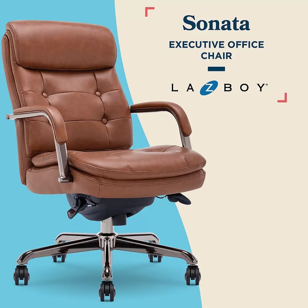 La-Z-Boy Sonata Ergonomic Bonded Leather Swivel Executive Chair, Cognac and Graphite (CCHR10014C) Shop
