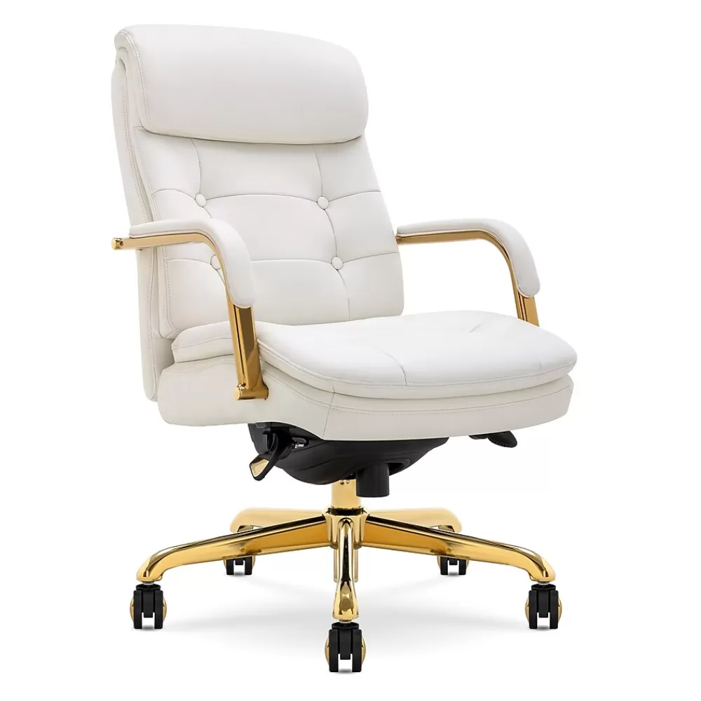 La-Z-Boy Sonata Ergonomic Bonded Leather Swivel Executive Chair, White and Gold (CCHR10014A) Cheap