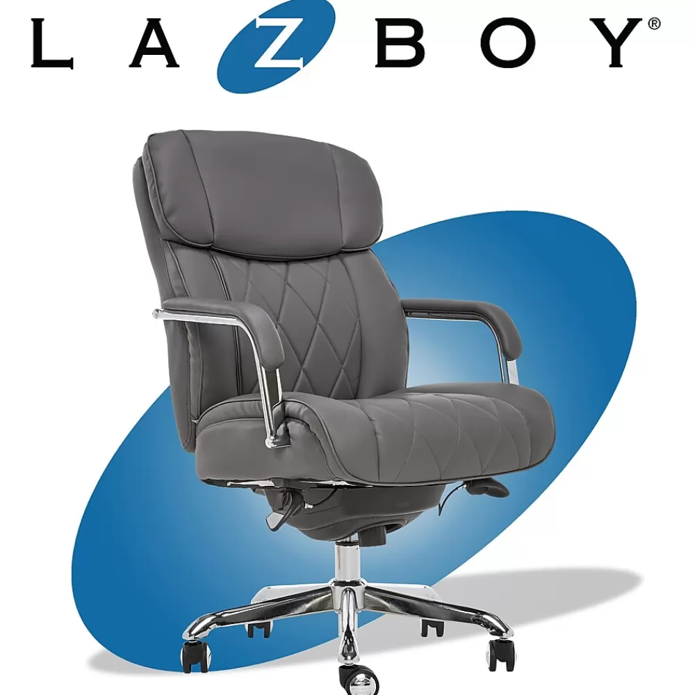 La-Z-Boy Sutherland Ergonomic Faux Leather Swivel Computer and Desk Chair, (CHR10048B) Gray New