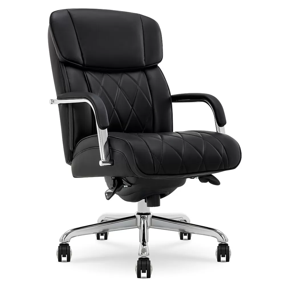 La-Z-Boy Symphony Ergonomic Bonded Leather Swivel Executive Chair, Black and Chrome (CCHR10013D) New