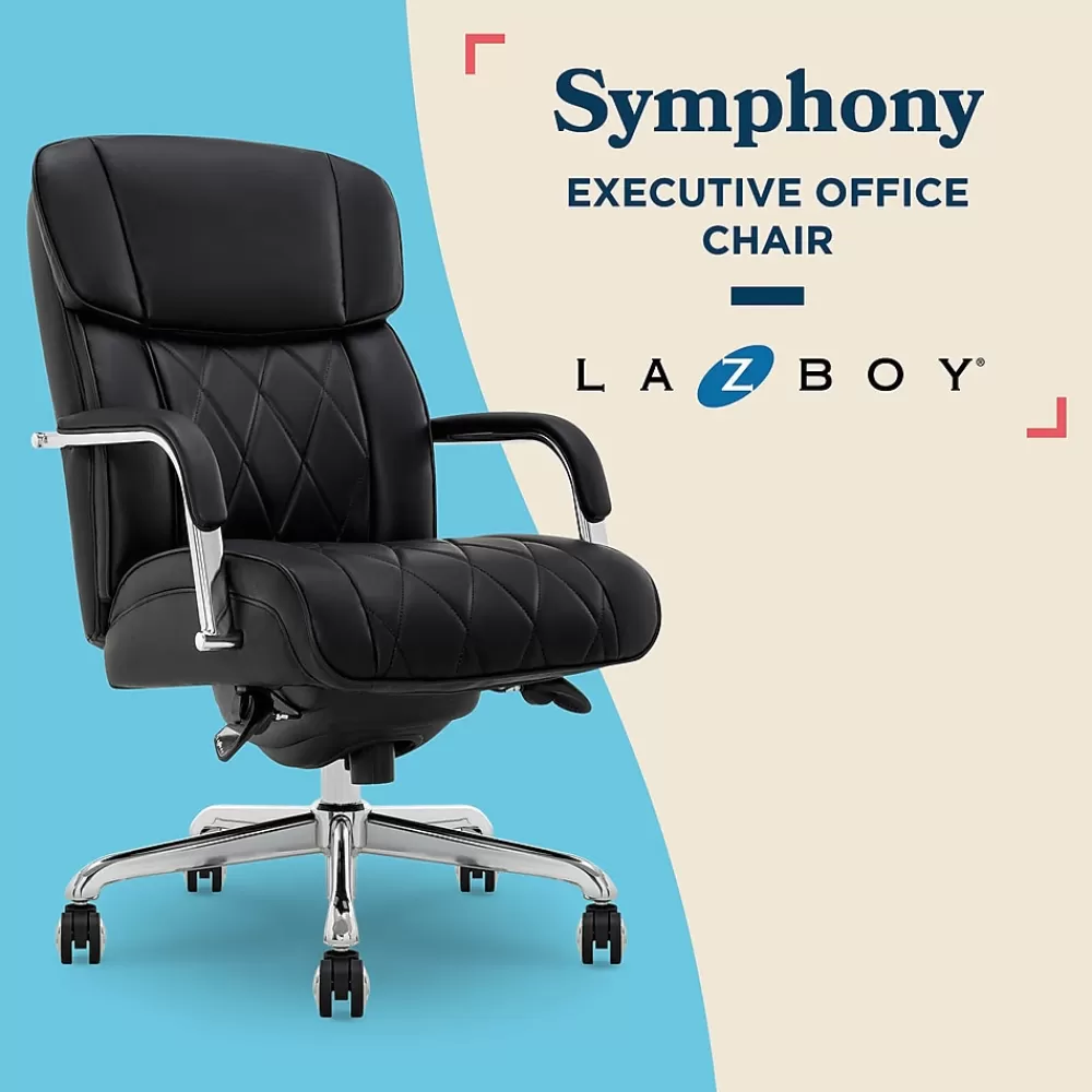 La-Z-Boy Symphony Ergonomic Bonded Leather Swivel Executive Chair, Black and Chrome (CCHR10013D) New