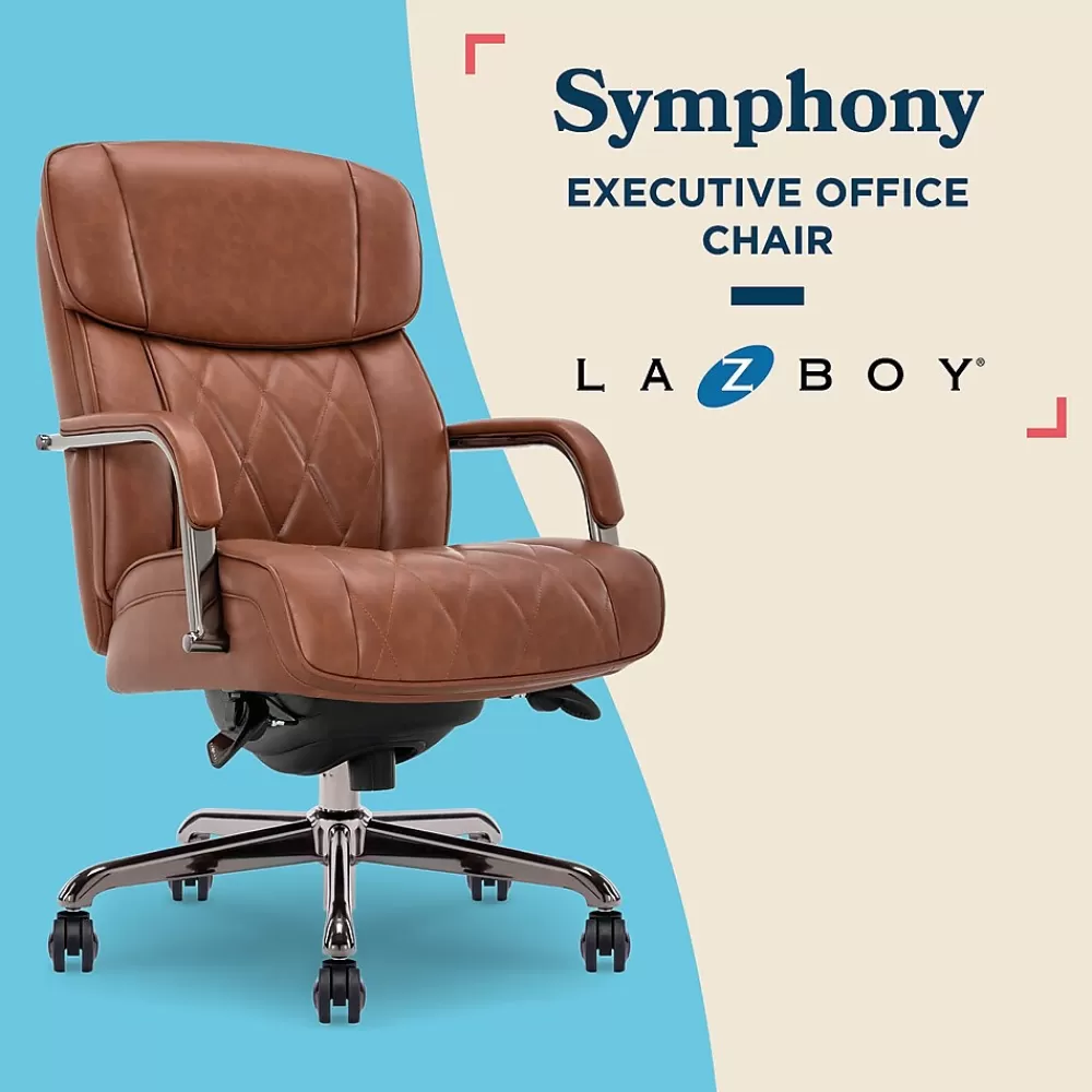 La-Z-Boy Symphony Ergonomic Bonded Leather Swivel Executive Chair, Cognac and Graphite (CCHR10013C) Discount