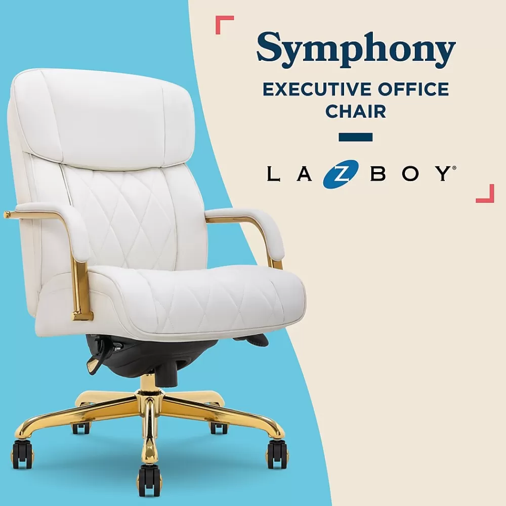 La-Z-Boy Symphony Ergonomic Bonded Leather Swivel Executive Chair, White and Gold (CCHR10013A) Clearance