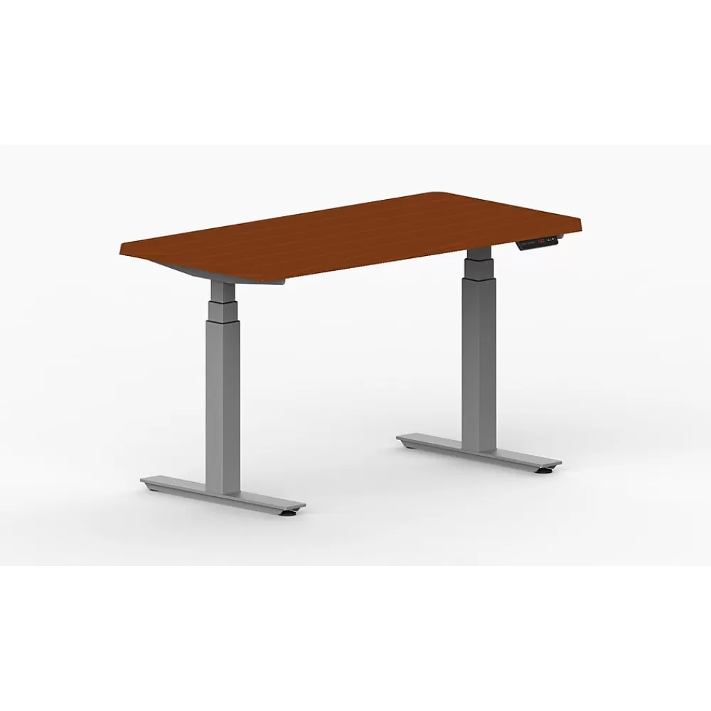 Life Flo LifeFlo Ergonomics Height Adjustable Desk, 36" W x 24" D x 1 1/8" Thick. Double Column. Cherry. (LFO-3624-E2-CH) Best
