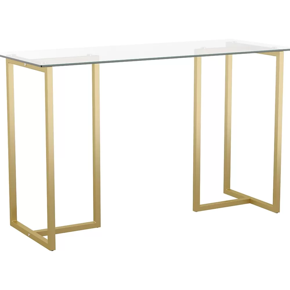Martha Stewart Eli 47"W Glass/Steel Home Office Desk, Clear/Polished Brass (XUDK1GLD) Sale