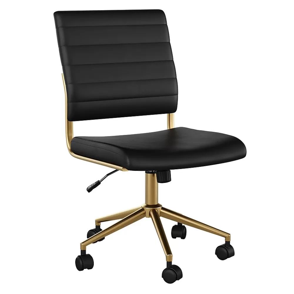 Martha Stewart Ivy Armless Faux Leather Swivel Office Chair, Black/Polished Brass (CH2209211BKGLD) Cheap