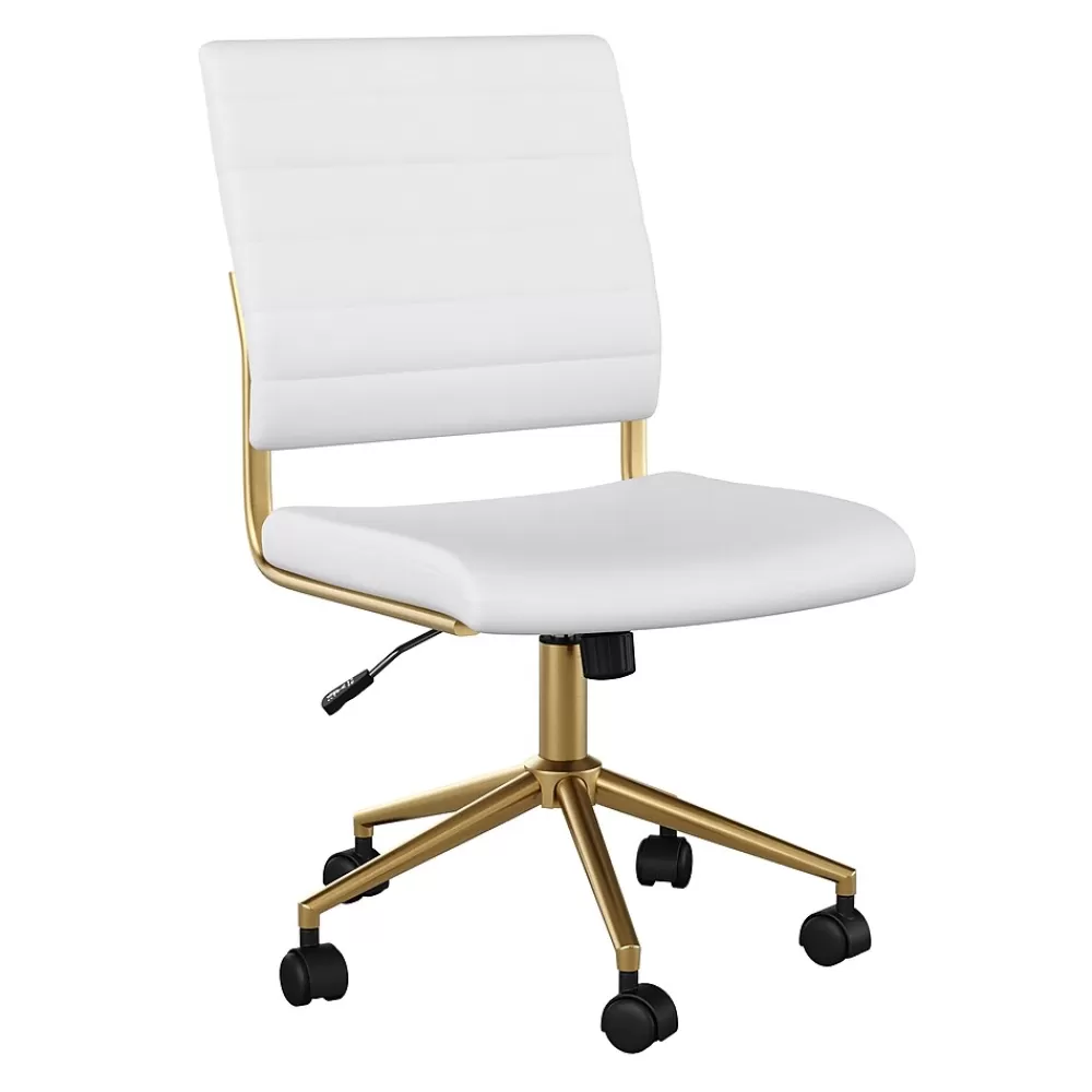 Martha Stewart Ivy Armless Faux Leather Swivel Office Chair, White/Polished Brass (CH2209211WHGLD) New