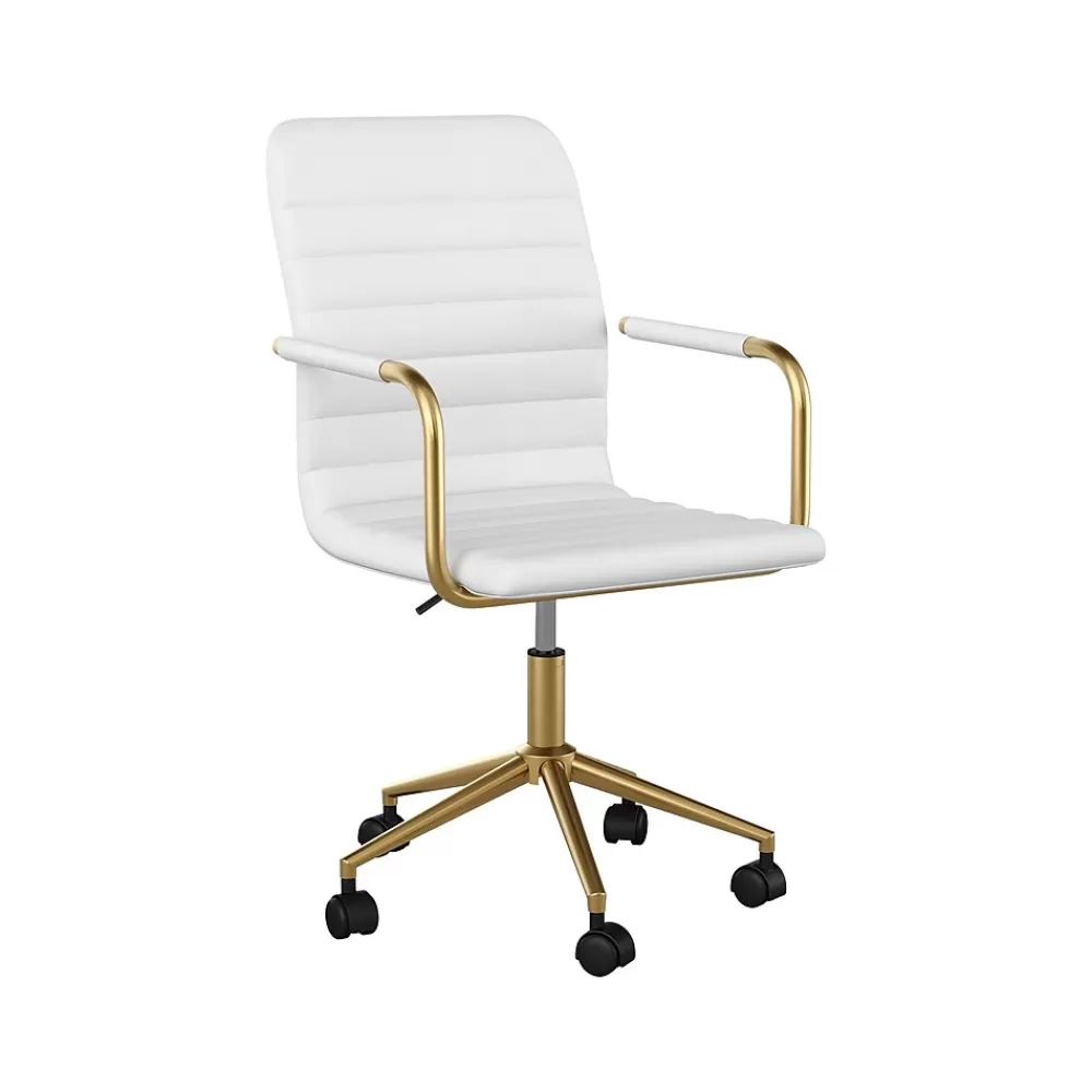 Martha Stewart Taytum Ergonomic Faux Leather Swivel Office Chair, White (CH142370WHGLD) Clearance