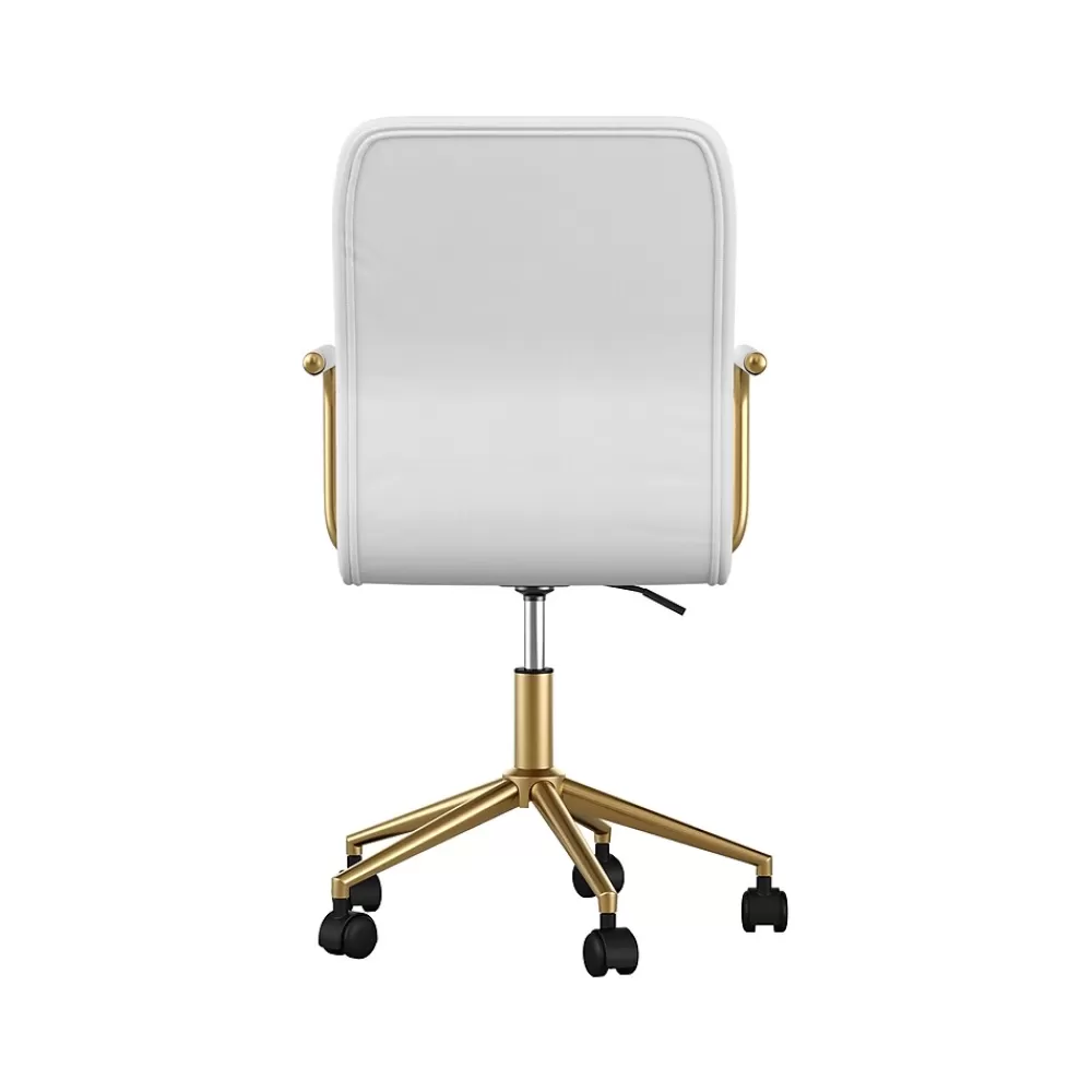 Martha Stewart Taytum Ergonomic Faux Leather Swivel Office Chair, White (CH142370WHGLD) Clearance