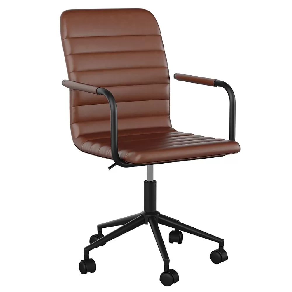 Martha Stewart Taytum Faux Leather Swivel Office Chair, Saddle Brown/Oil Rubbed Bronze (CH142370BRBK) Cheap