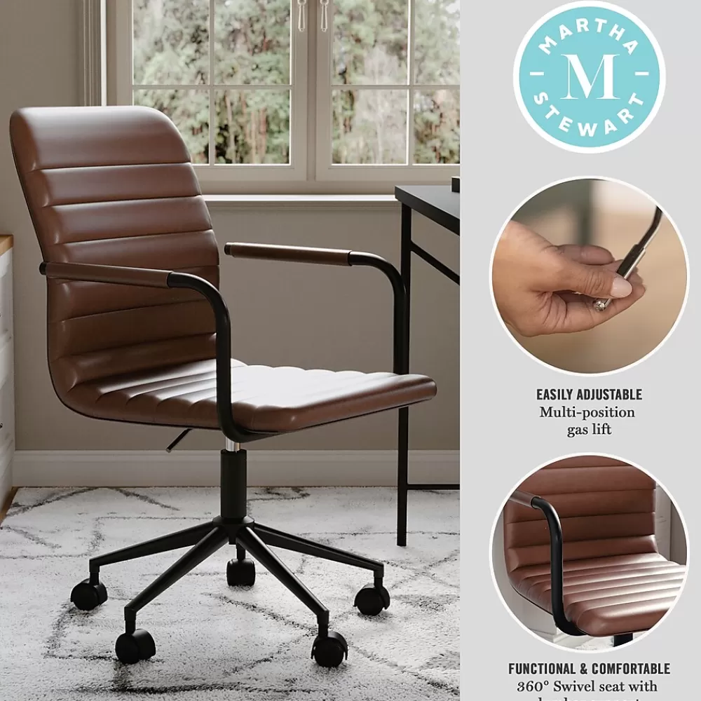 Martha Stewart Taytum Faux Leather Swivel Office Chair, Saddle Brown/Oil Rubbed Bronze (CH142370BRBK) Cheap