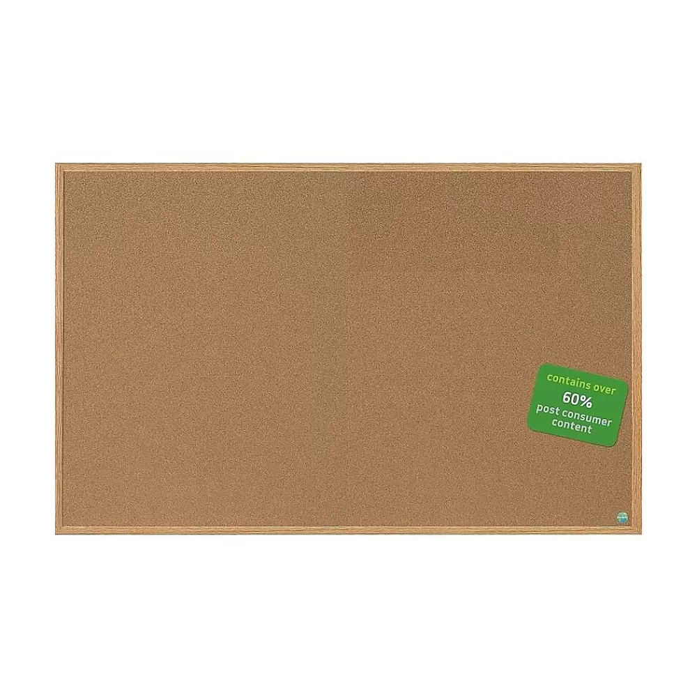 MasterVision Earth Cork Bulletin Board, Oak Frame, 4'H x 6'W (SB1420001233) Best Sale