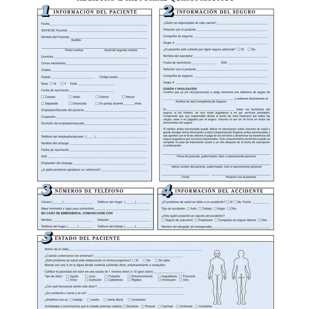 Medical Arts Press ® Chiropractic Registration and History Form without Updates; Sky Blue, Spanish Online