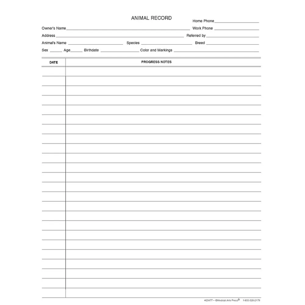 Medical Arts Press Medical  Arts Press® Wide Ruled Veterinary Animal Record Progress Notes, 250/Pack  (20477) Clearance
