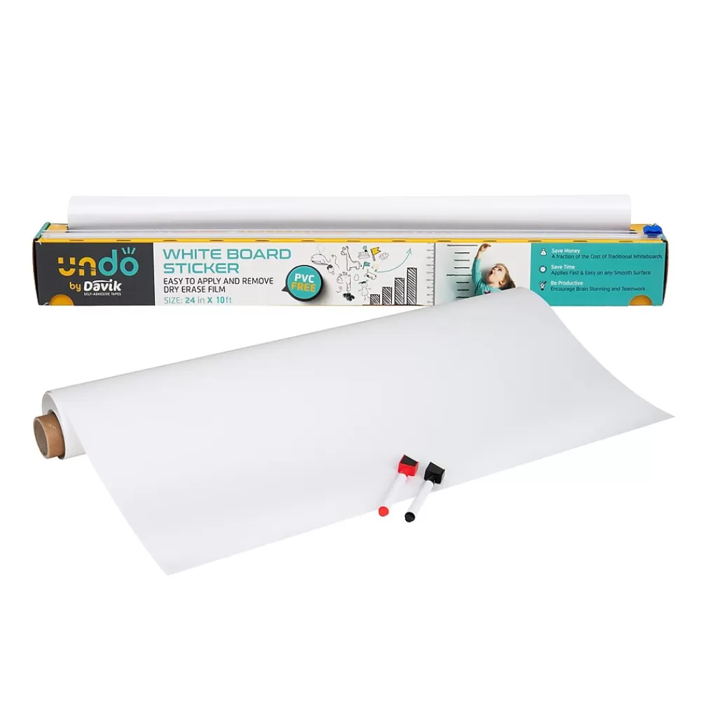 Mind Reader Adhesive Dry-Erase Whiteboard Roll with Dry Erase Markers, 24" x 10' (DWBER-WHT) Cheap