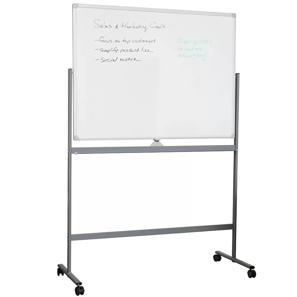 Mind Reader Mobile Double-Sided Dry-Erase Whiteboard, Aluminum Frame, 47" x 35.5" (ROLLBOARD-WHT) Outlet